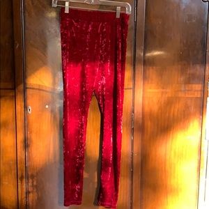 Red velvet leggings